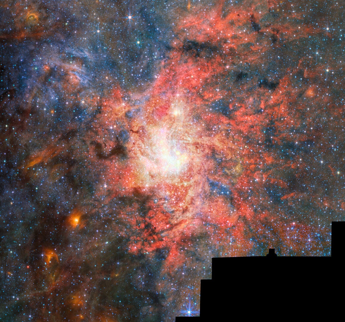 This image of IRS 3 and its surroundings was captured by James Webb's MIRI instrument. Credit: ESA/Webb, NASA & CSA, F. Peißker, F. Yusef-Zadeh, N. B. Sabha, C. Chan