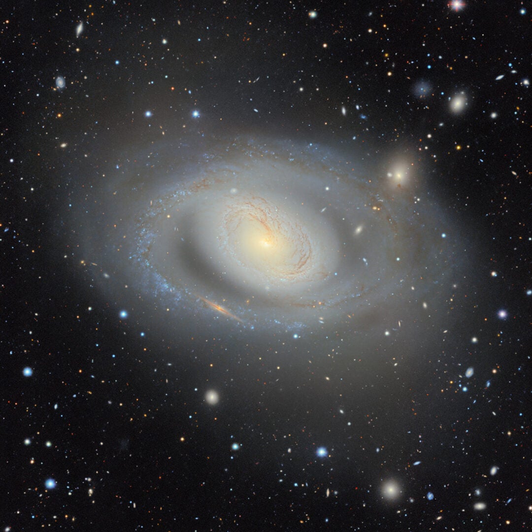 Among the nearly four billion objects in the DESI Legacy Imaging Surveys’ map is Messier 96 (NGC 3368), a majestic spiral galaxy nestled in the constellation Leo. Credit: DESI Legacy Imaging Surveys/LBNL/DOE & KPNO/CTIO/NOIRLab/NSF/AURA
