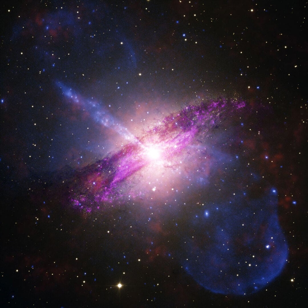 Centaurus A. Credit: X-ray: (Chandra) NASA/CXC/SAO, X-ray (IXPE): NASA/MSFC; Optical: ESO; Infrared: NASA/ESA/CSA/STScI; Image Processing: NASA/CXC/SAO/L. Frattare, K. Arcand, and J. Major