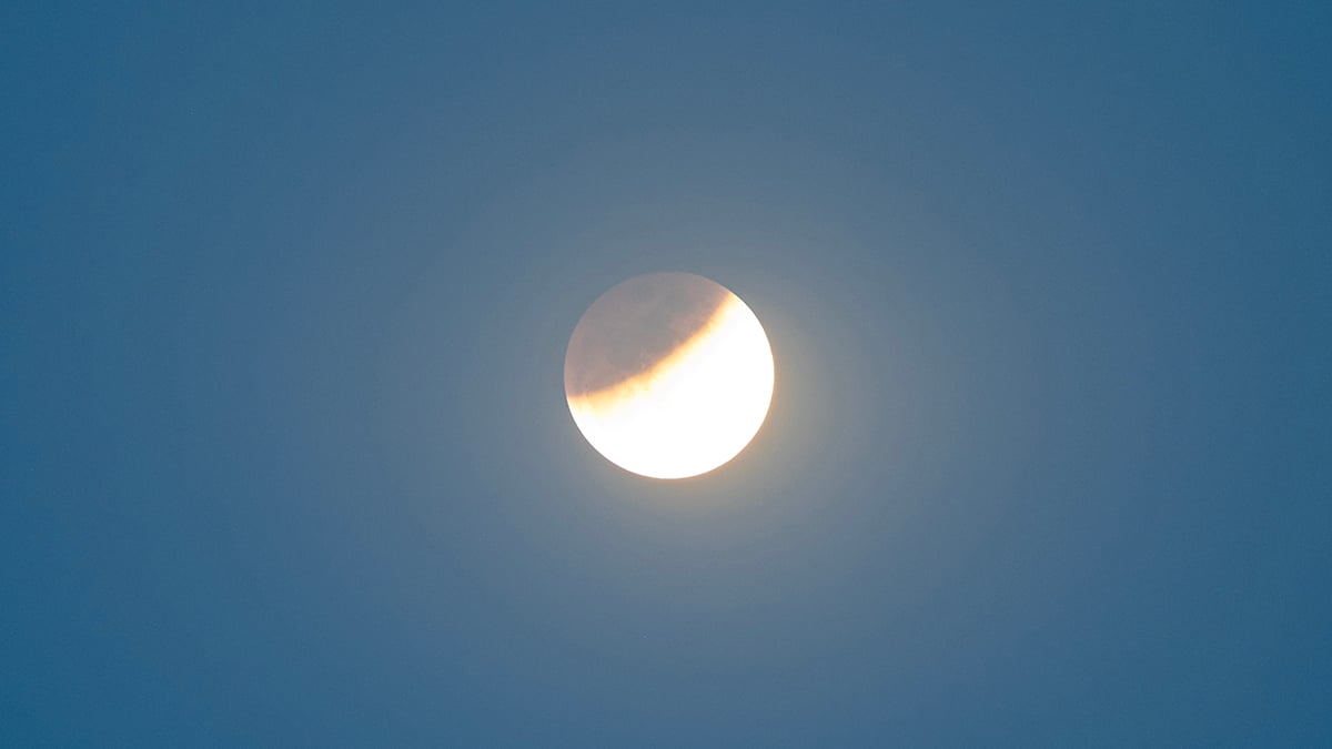 A mid-telephoto image of a partial lunar eclipse
