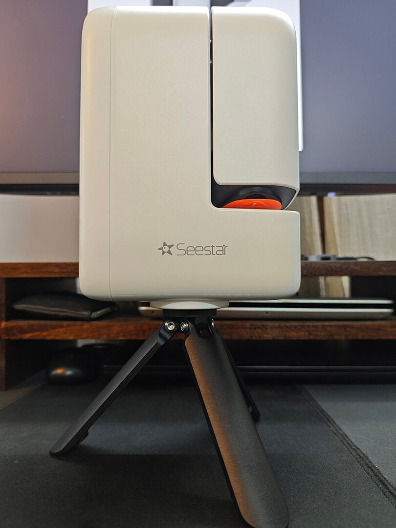 Seestar S30 Pro attached to the small tripod supplied with it