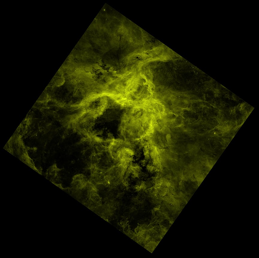 The visible light image of the Tarantula Nebula, captured by the Hubble Space Telescope. Credit: NASA/ESA/STScI