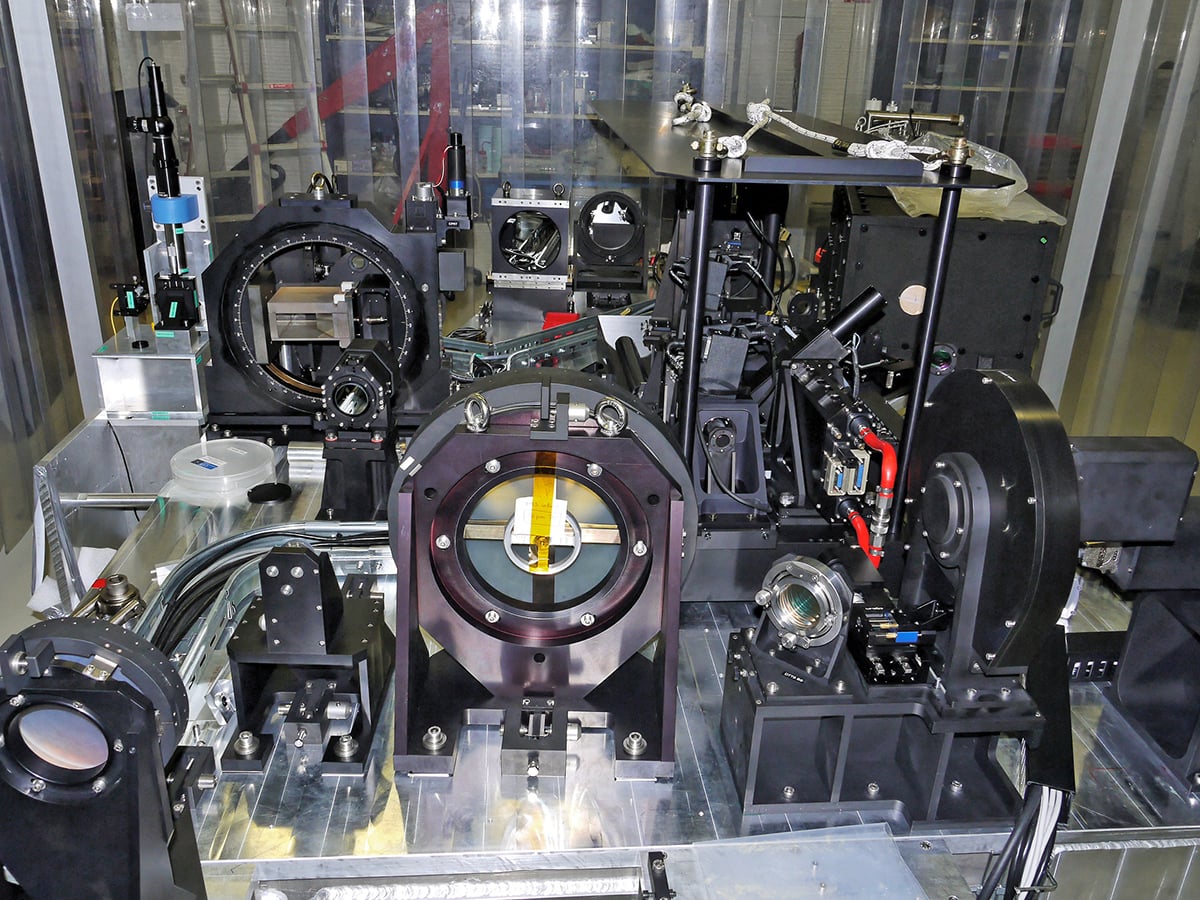 The SPHERE (Spectro-Polarimetric High-contrast Exoplanet REsearch) optical bench was used to capture 44 Nysa. Credit: ESO