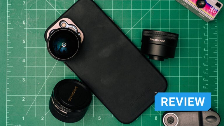 SANDMARC Mobile Photography Kit displayed on a green cutting mat.