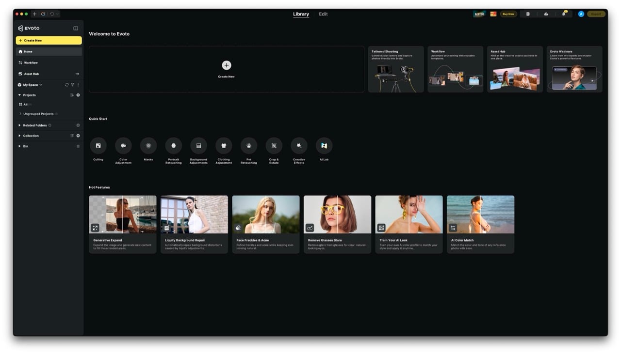 A screenshot of the Evoto AI App's UI