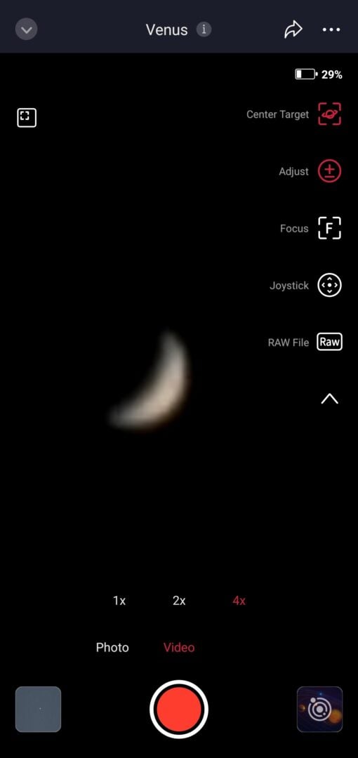 Capturing a video of Venus with Seestar App