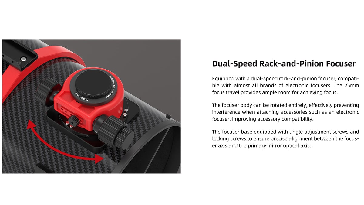 It has a dual-speed rack-and-pinion focuser