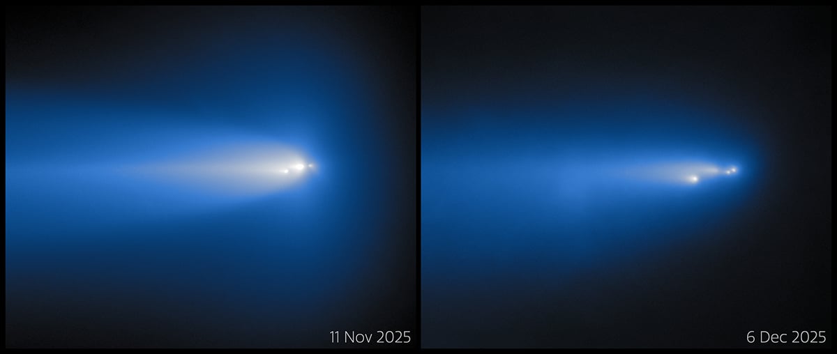A comparison of the views of Comet C/2025 K1 (ATLAS) as seen by Gemini North Observatory on 11 November and 6 December 2025. Credit: International Gemini Observatory/NOIRLab/NSF/AURA/B. Bolin