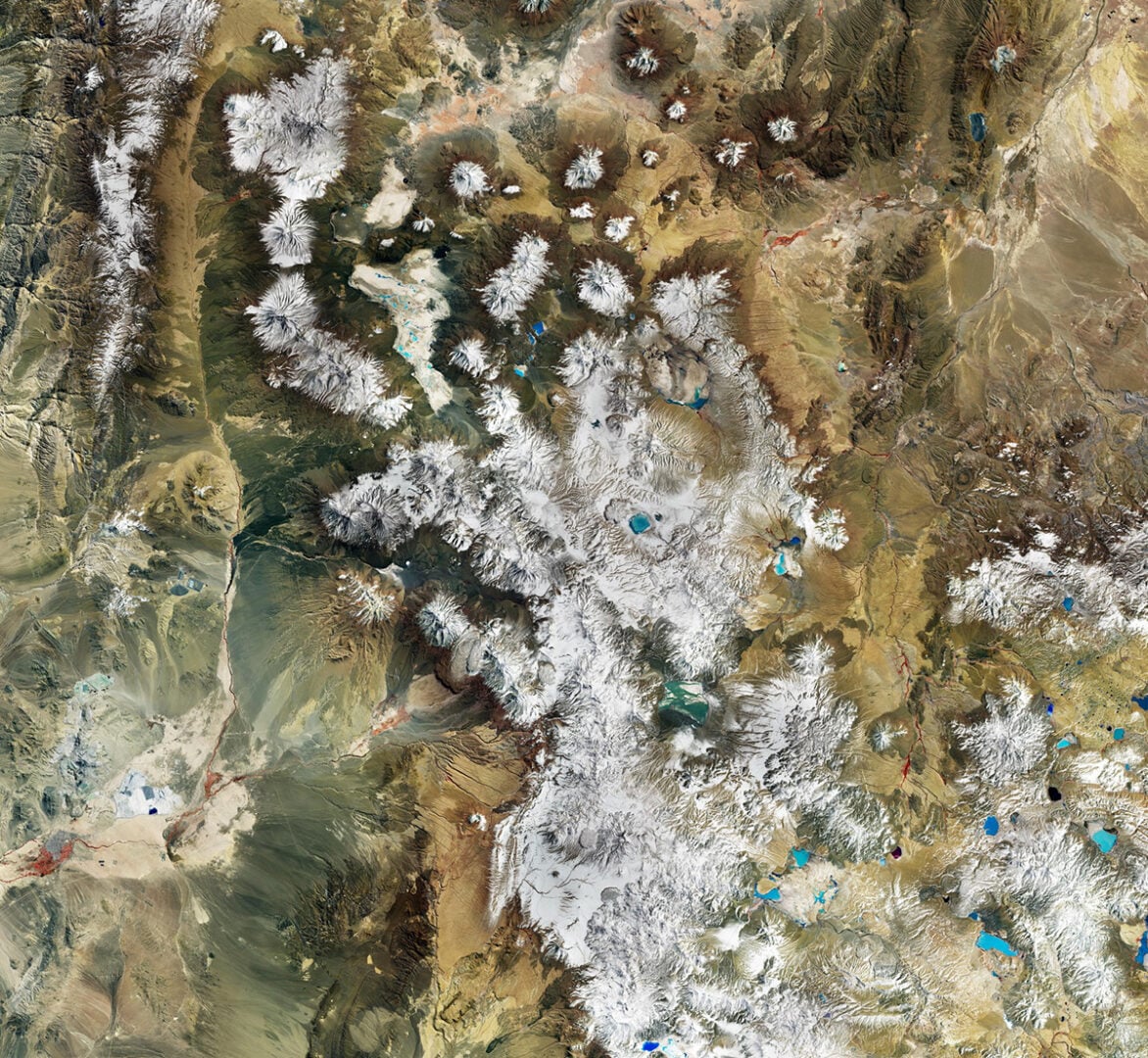False-color image of Laguna Colorada. Credit: modified Copernicus Sentinel data (2026), processed by ESA