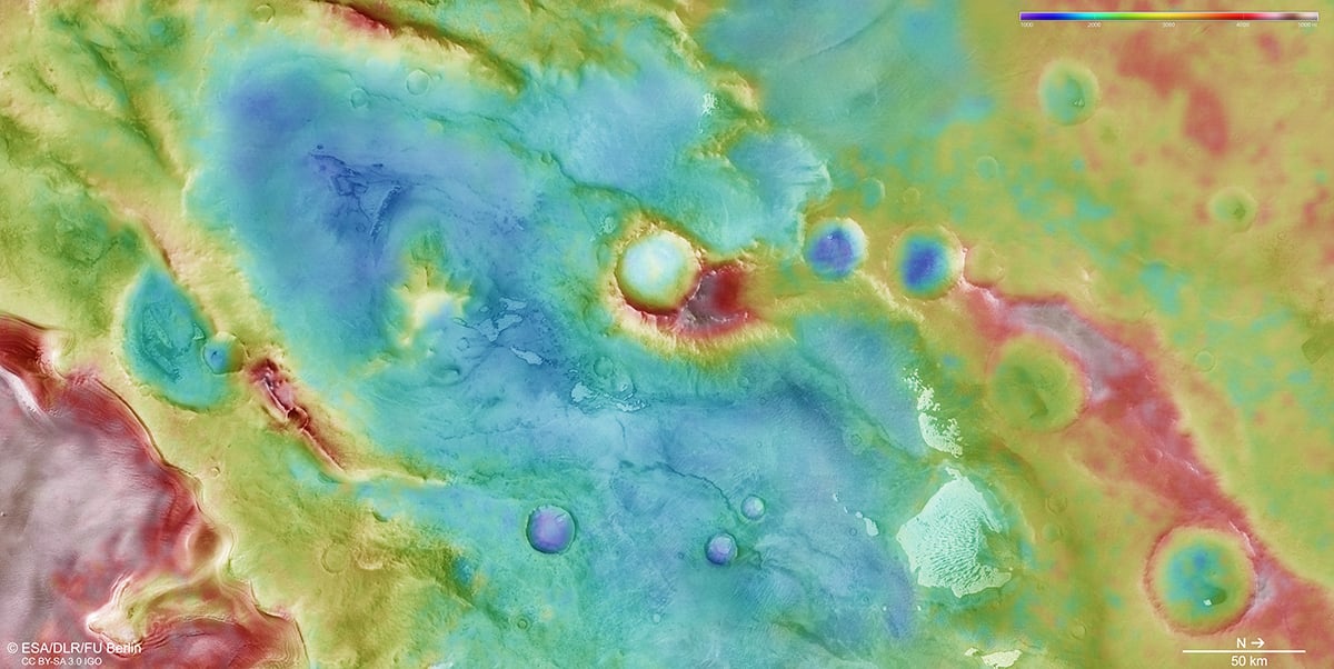 Topographic map of Thyles Rupes on Mars. Credit: Credit: ESA/DLR/FU Berlin