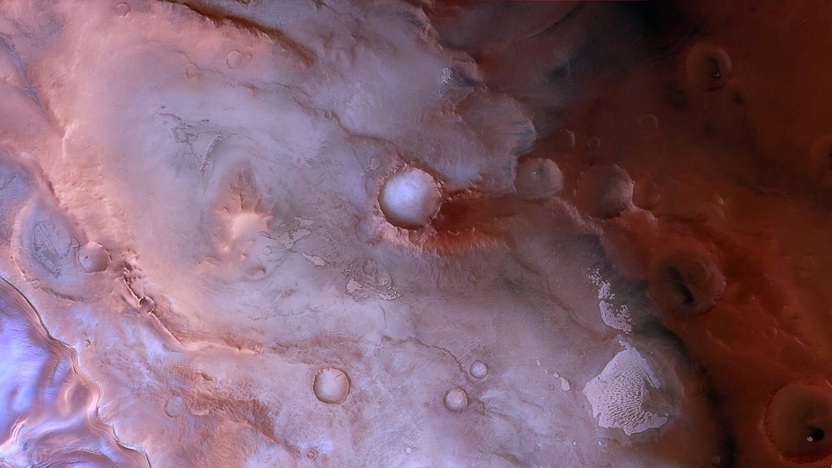 ESA's Mars Express captures purple swirls on the red planet mars cover