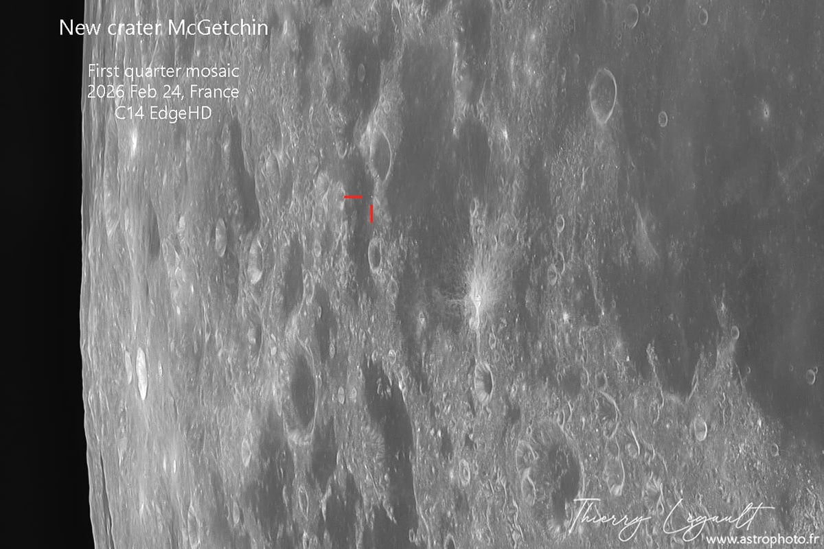 Thierry Legault's image of the moon with the newly formed crater. Credit: Thierry Legault (www.astrophoto.fr)