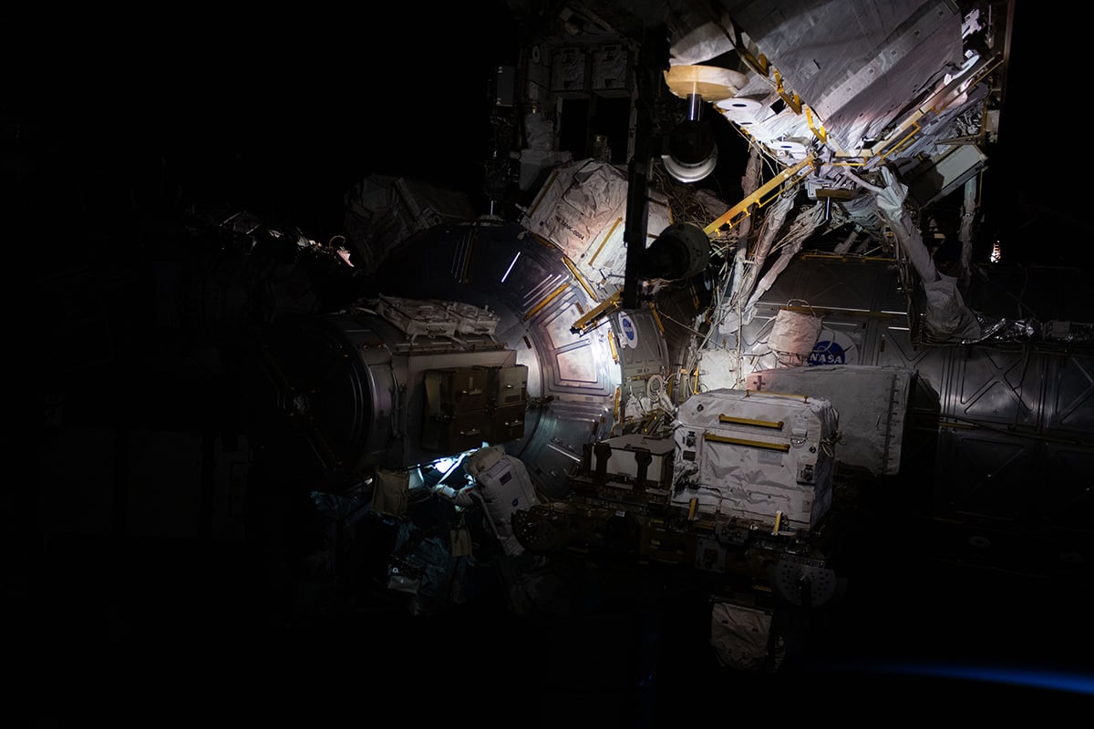 Sophie Adenot is working in the vacuum of space. Credit: ESA/NASA