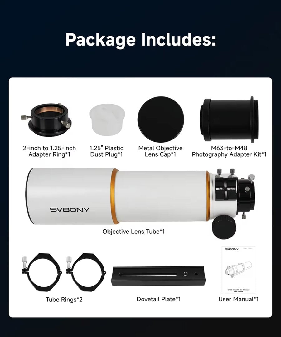 Package contents of Svbony SV530