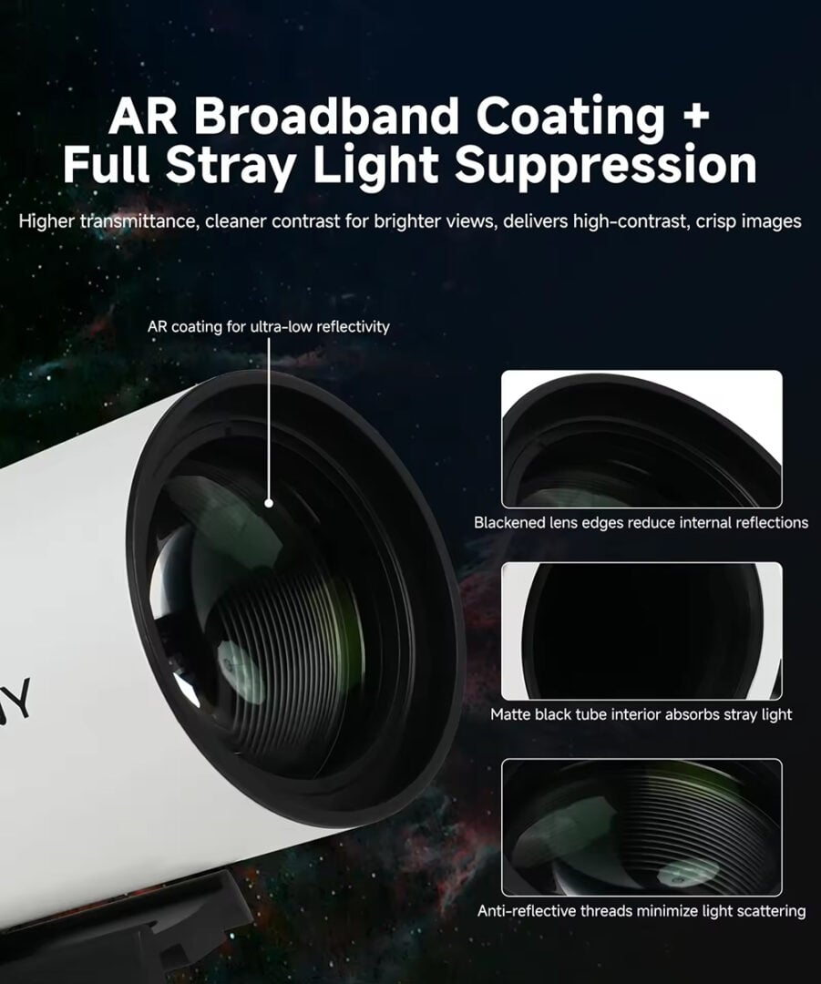 The internal black finish reduces unwanted stray light