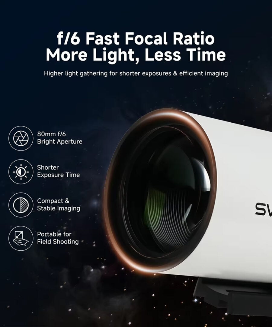 The telescope has a focal length of 480mm and a focal ratio of f/6