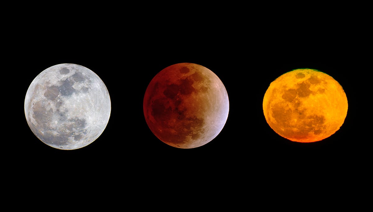 The three faces of the moon in a single night. Credit: KPNO/NOIRLab/NSF/AURA/P. Horálek (Institute of Physics in Opava)