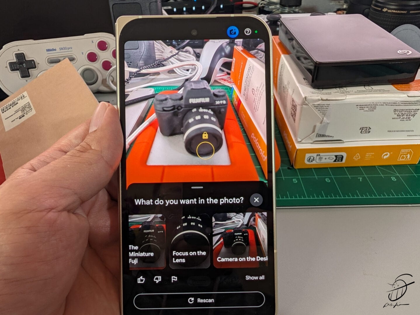 A closeup of the Camera Coach UI on the Google Pixel 10 Fold.