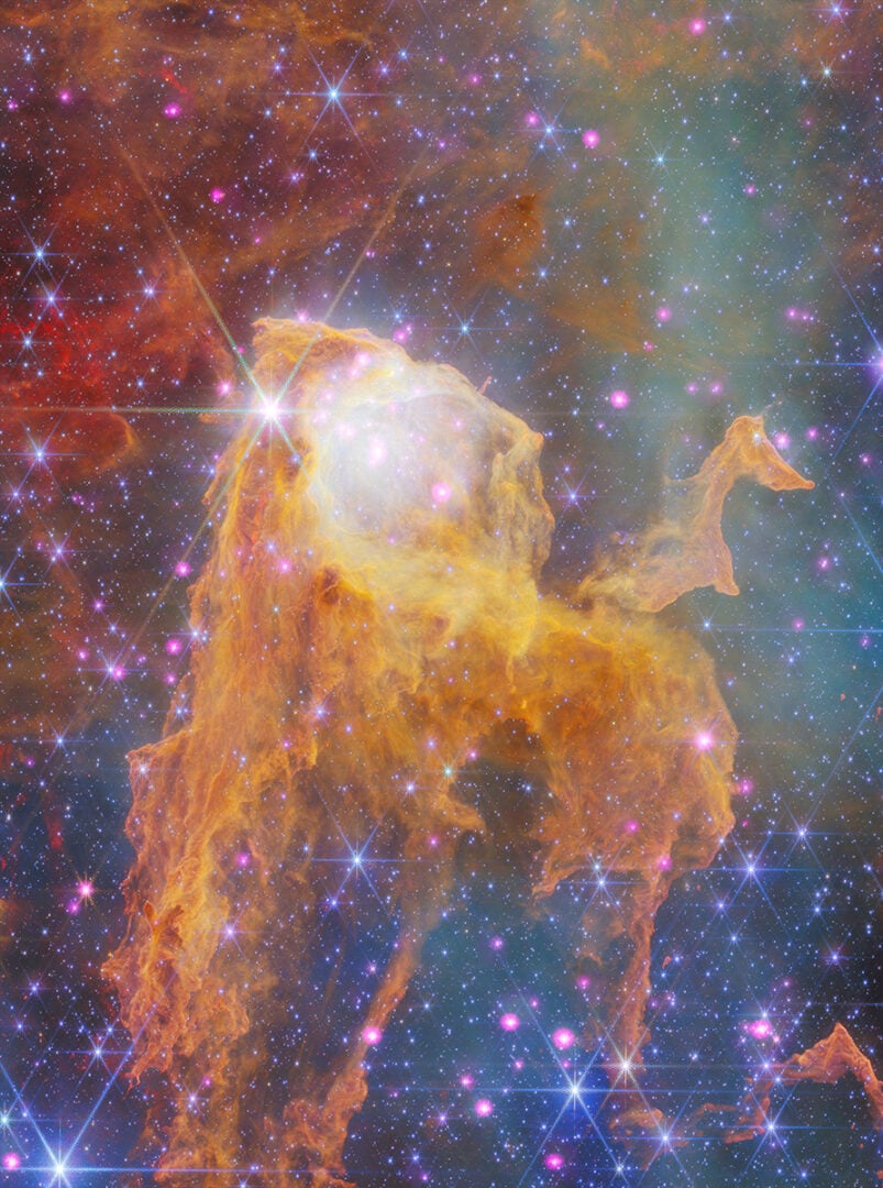 The composite image of the Reaper captured by Chandra and James Webb. Credit: X-ray: NASA/CXC/SAO; Infrared: NASA/ESA/CSA/STScI