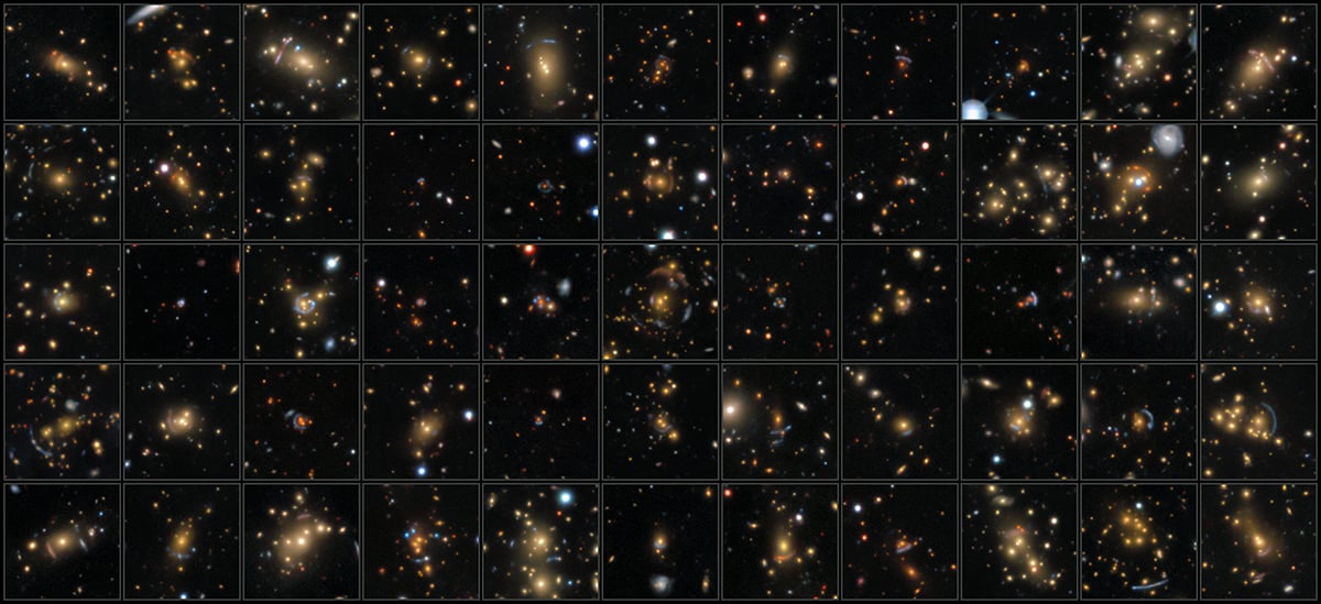A sample set of gravitational lenses that were discovered in data from the DESI Legacy Imaging Surveys. Credit: DESI Legacy Imaging Surveys/LBNL/DOE & KPNO/CTIO/NOIRLab/NSF/AURA