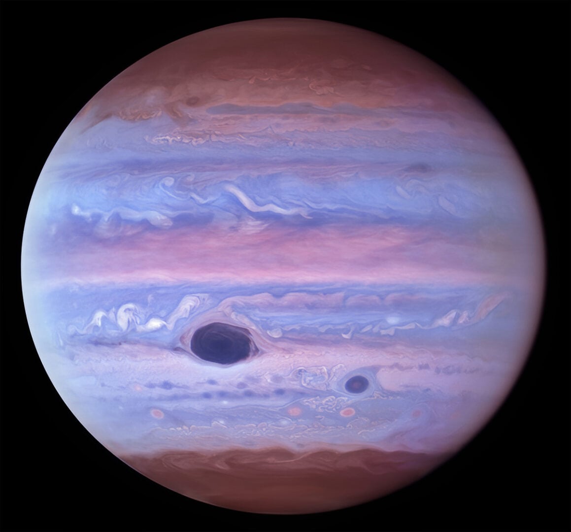 This ultraviolet image of Jupiter was created using the Wide Field Camera 3 on the Hubble Space Telescope. Credit: NASA/ESA/NOIRLab/NSF/AURA/M.H. Wong and I. de Pater (UC Berkeley) et al. Acknowledgments: M. Zamani