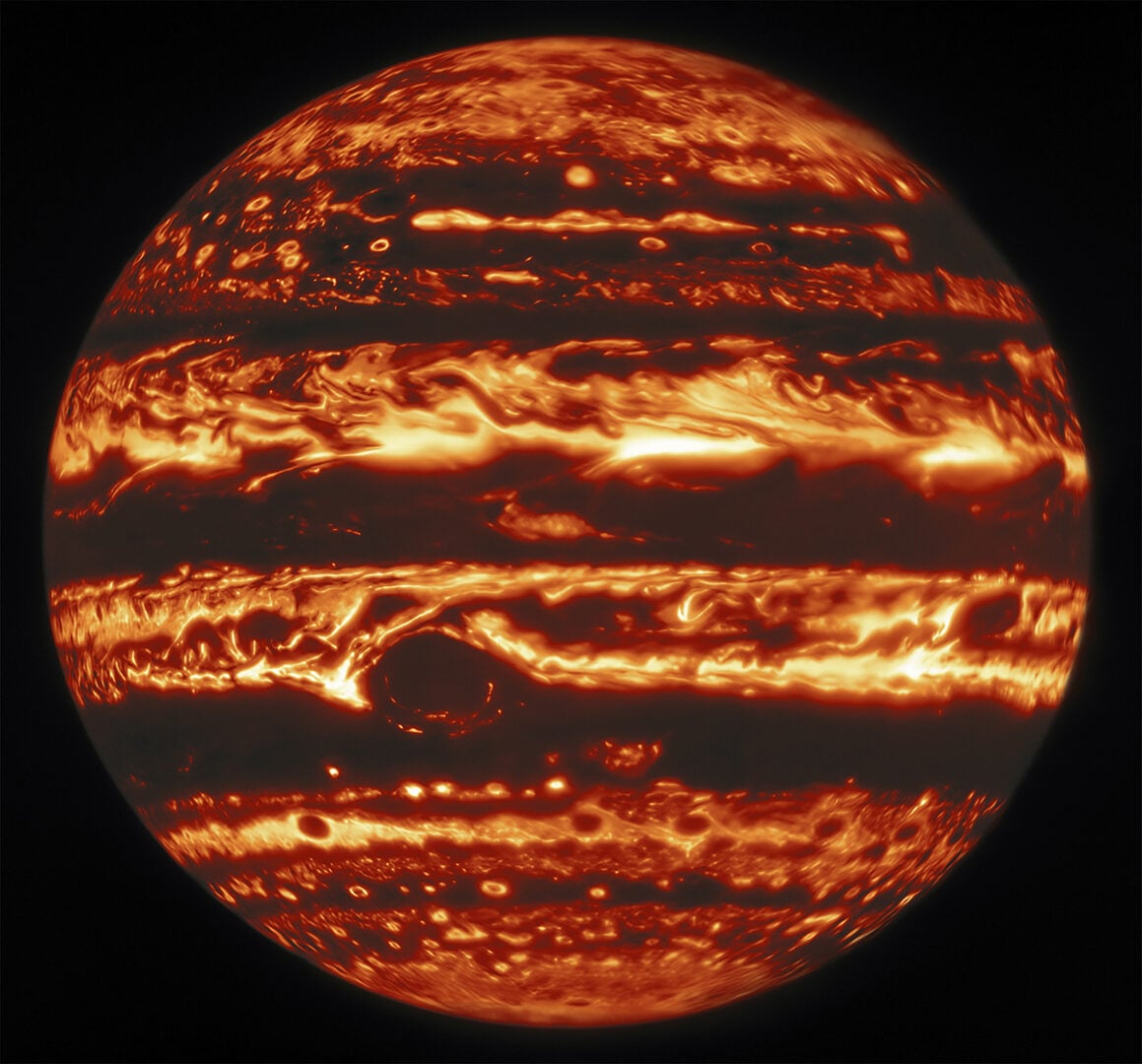 Gemini North Telescope's near-infrared view of Jupiter. Credit: International Gemini Observatory/NOIRLab/NSF/AURA, M.H. Wong (UC Berkeley) et al. Acknowledgments: M. Zamani