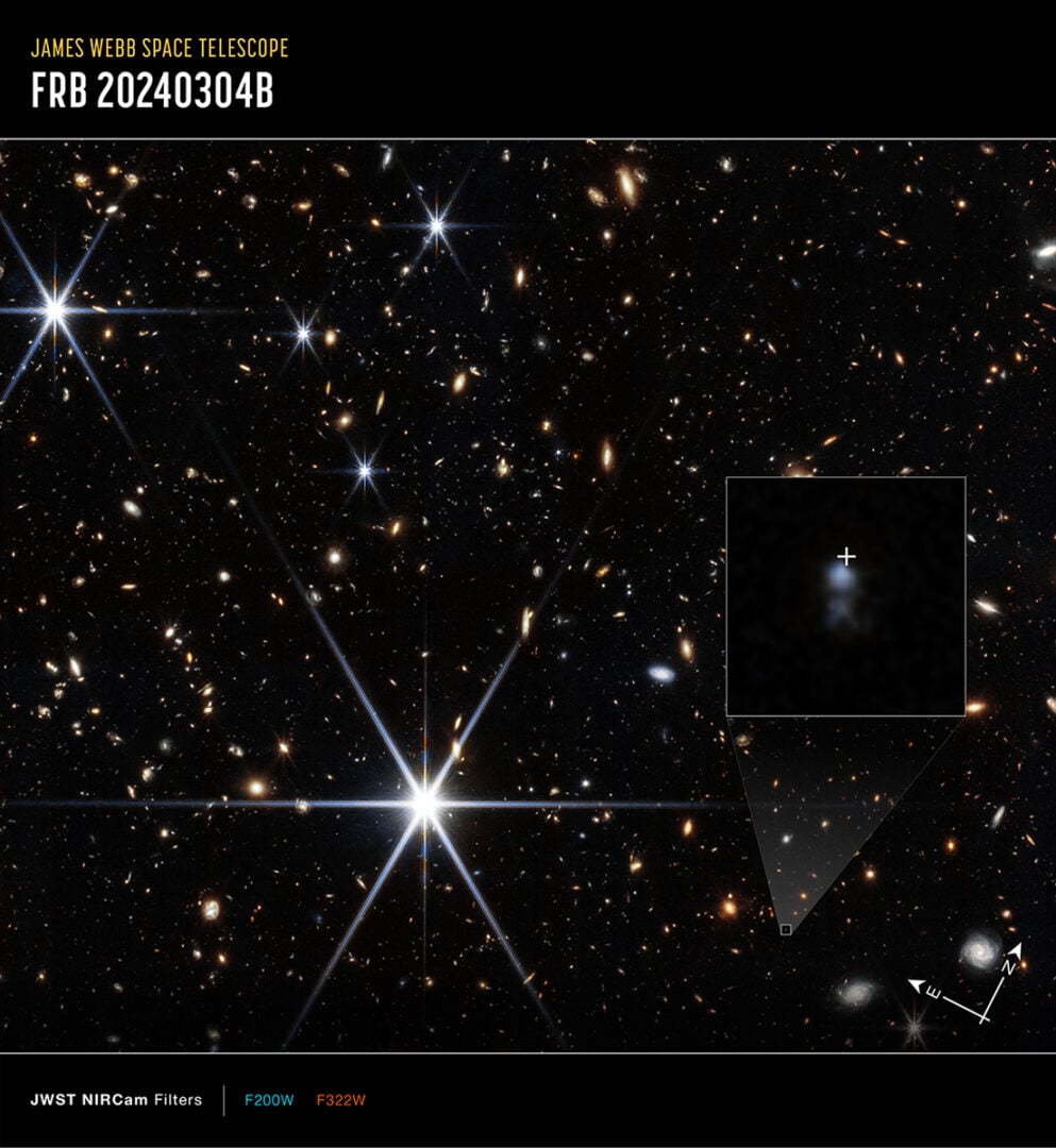 The annotated image from the James Webb Space Telescope. Credit: NASA, ESA, CSA, STScI, M. Caleb (SIfA). Image Processing: J. DePasquale (STScI)