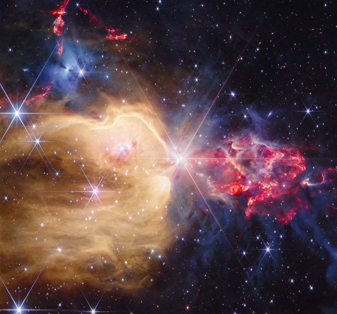 The James Webb Space Telescope’s NIRCam has revealed many protostars and stars within the glowing gases of NGC 7129. Credit: NASA, ESA, CSA, STScI; Image Processing: A. Pagan (STScI)