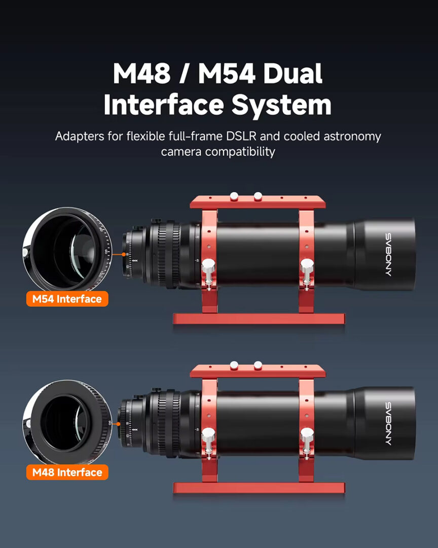 The M48 and M54 camera adapters are supplied with the telescope